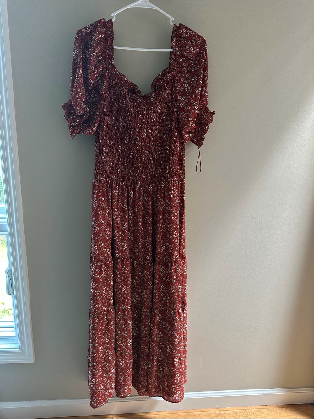 Max Studio Women’s Rust Floral Smocked Maxi Dress Size Large